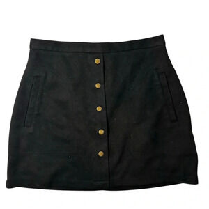 Hyfve Women's Black Faux Suede A-Line Mini Skirt Size‎ L Button Front